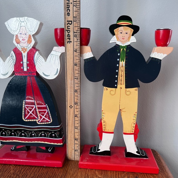 Pair of vintage Scandinavian wooden candlestick holders - Picture 11 of 12